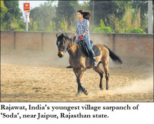 Rajawat, 30 yrs, youngest village sarpanch of Soda, riding horse