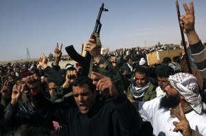 Rebel forces sloganeering in Ajadabiya Rebel forces sloganeering in Ajadabiya