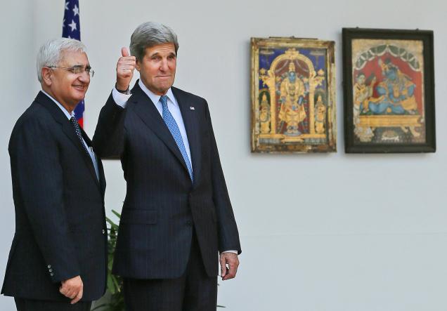 Salman Khurshid with U.S. Secretary of State John Kerry -The Hindu